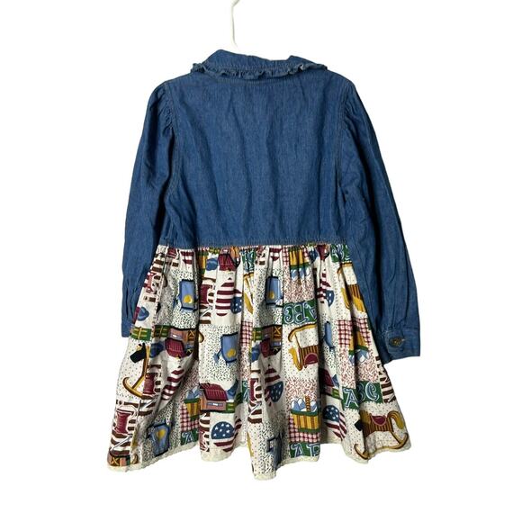 Bonjour sz 6X denim‎ tiered dress country school flag vintage - Picture 4 of 4